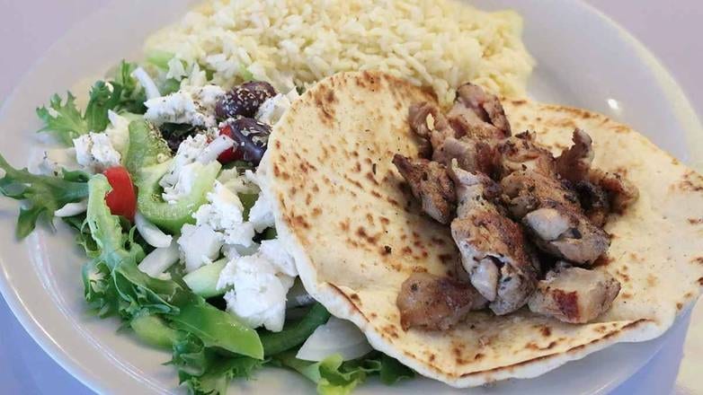 Chicken Souvlaki Platter.